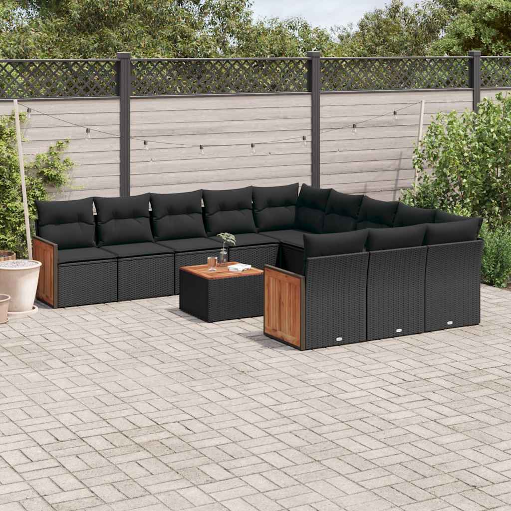 Set Divani da Giardino 12 pz con Cuscini Nero in Polyrattan | homemem39