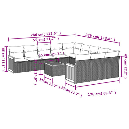 Set Divani da Giardino 12 pz con Cuscini Nero in Polyrattan | homemem39