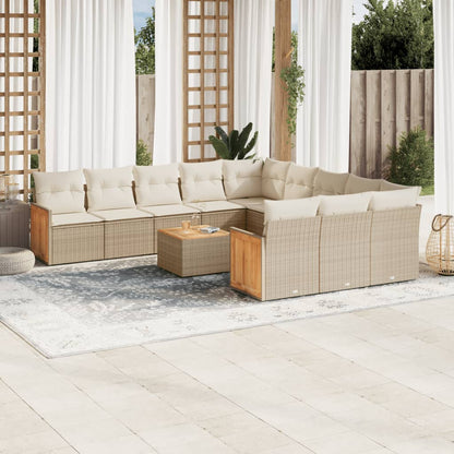 Set Divani da Giardino 12 pz con Cuscini Beige in Polyrattan - homemem39