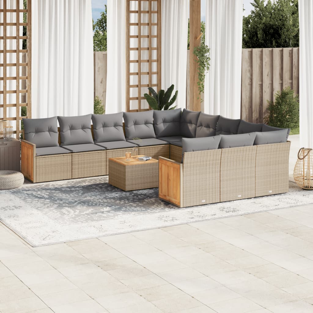 Set Divani da Giardino 12 pz con Cuscini Beige in Polyrattan | homemem39