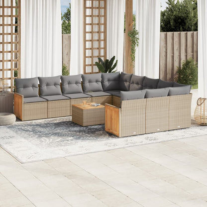 Set Divani da Giardino 12 pz con Cuscini Beige in Polyrattan - homemem39