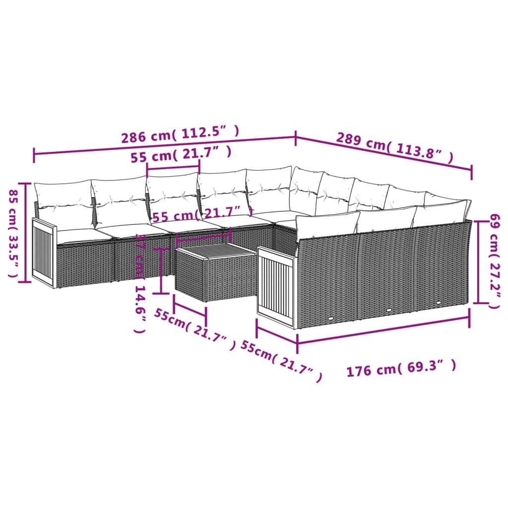 Set Divani da Giardino 12 pz con Cuscini Grigio in Polyrattan | homemem39