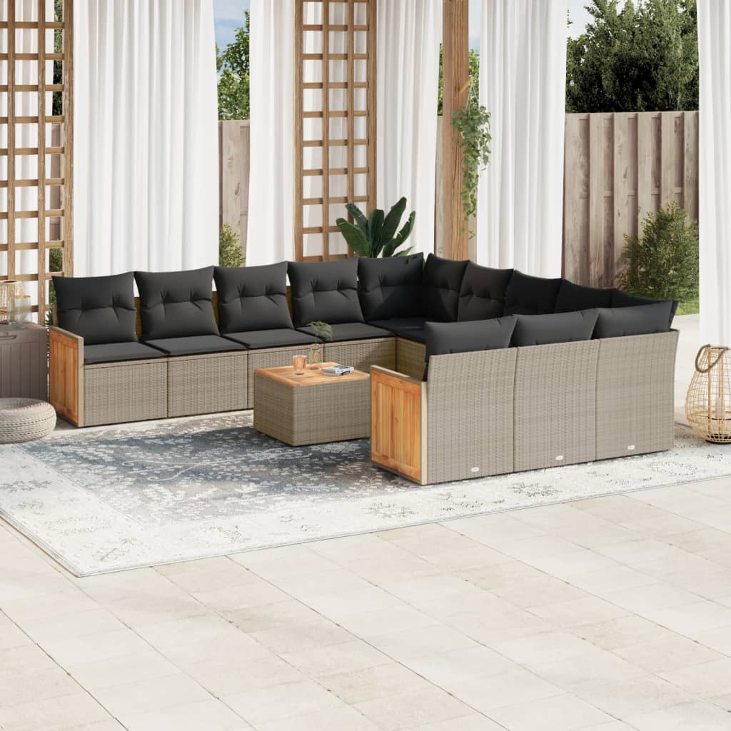 Set Divani da Giardino 12 pz con Cuscini Grigio in Polyrattan | homemem39