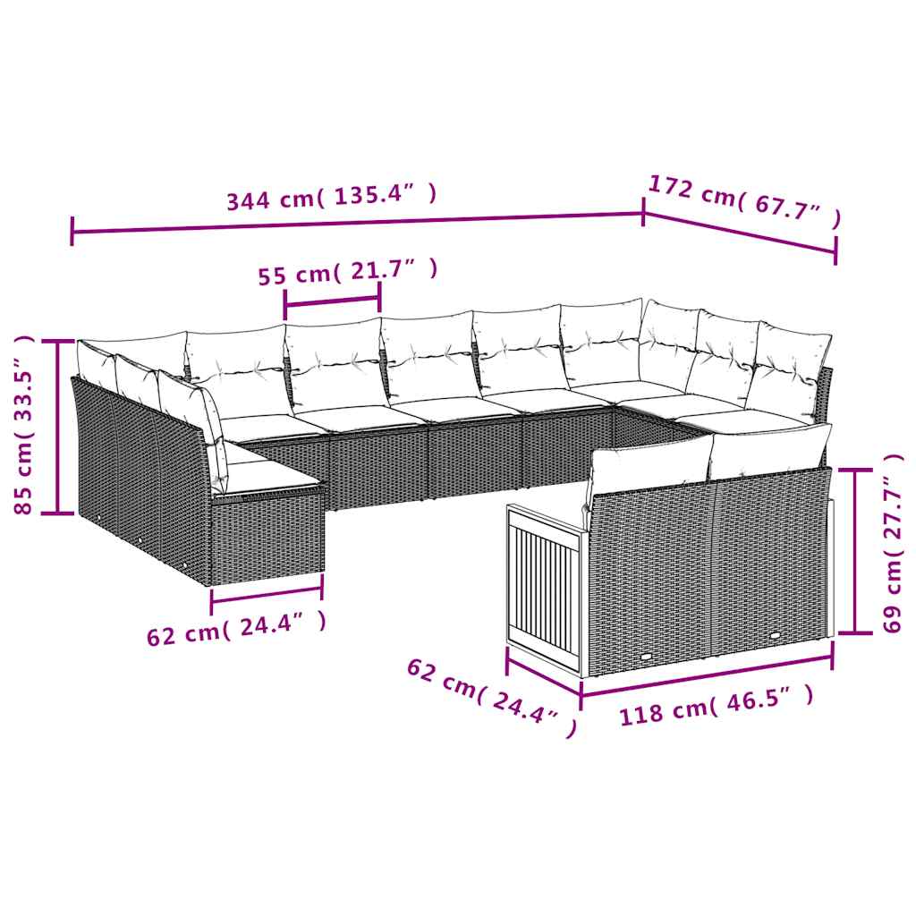 Set Divani da Giardino 12 pz con Cuscini Nero in Polyrattan | homemem39
