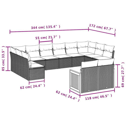 Set Divani da Giardino 12 pz con Cuscini Nero in Polyrattan | homemem39