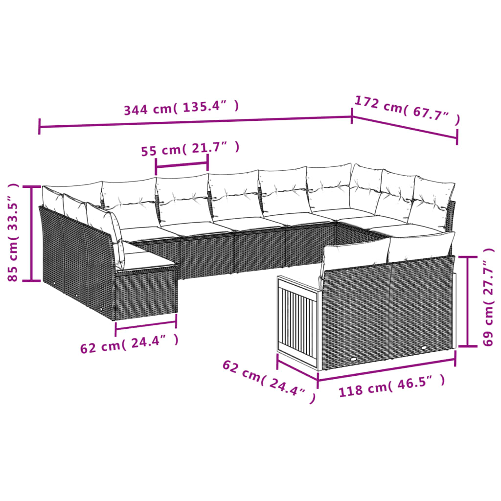 Set Divani da Giardino 12 pz con Cuscini Grigio in Polyrattan | homemem39