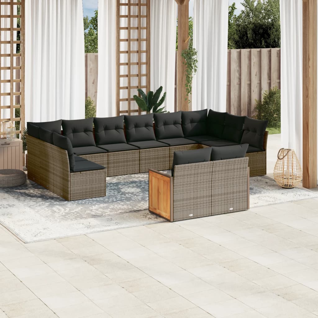 Set Divani da Giardino 12 pz con Cuscini Grigio in Polyrattan | homemem39