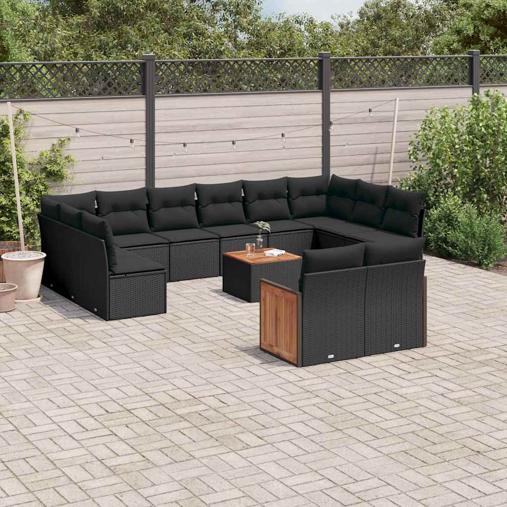 Set Divani da Giardino 13pz con Cuscini Nero in Polyrattan | homemem39