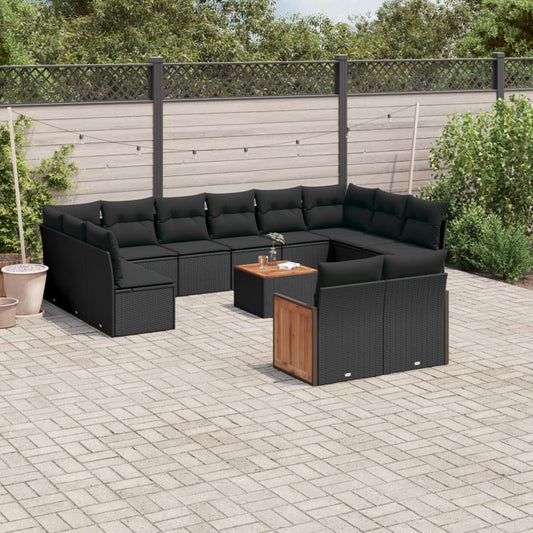 Set Divani da Giardino 13pz con Cuscini Nero in Polyrattan - homemem39
