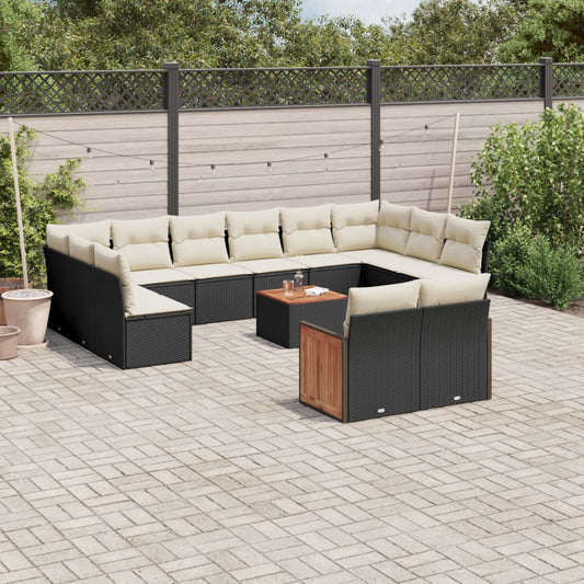 Set Divani da Giardino 13pz con Cuscini Nero in Polyrattan | homemem39