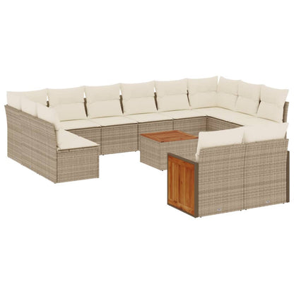 Set Divano da Giardino 13 pz con Cuscini Beige in Polyrattan - homemem39