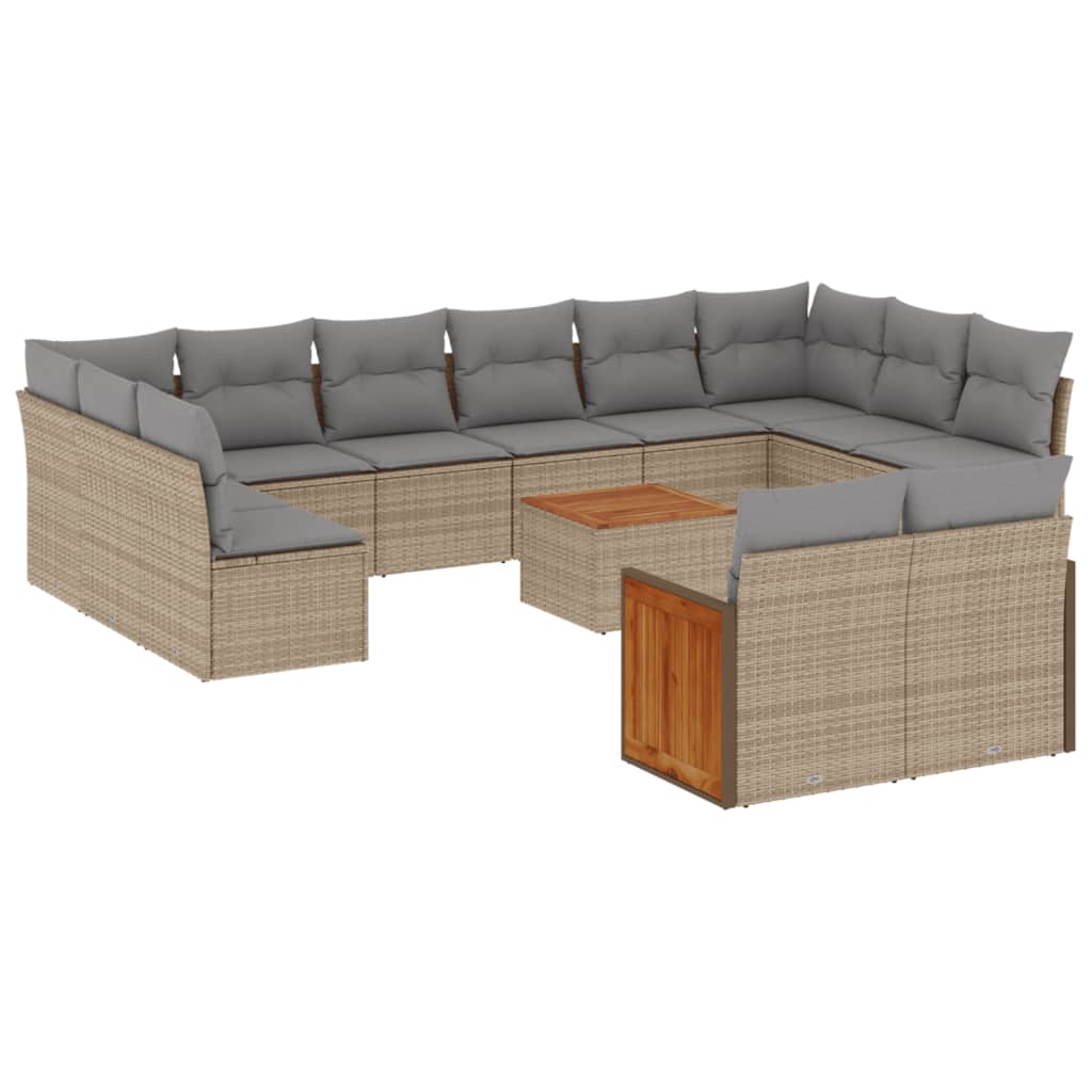 Set Divano da Giardino 13 pz con Cuscini Beige in Polyrattan - homemem39