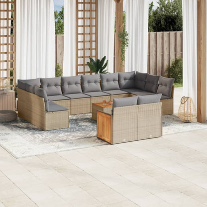 Set Divano da Giardino 13 pz con Cuscini Beige in Polyrattan | homemem39