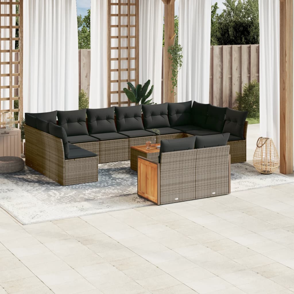 Set Divani da Giardino 13 pz con Cuscini Grigio in Polyrattan - homemem39