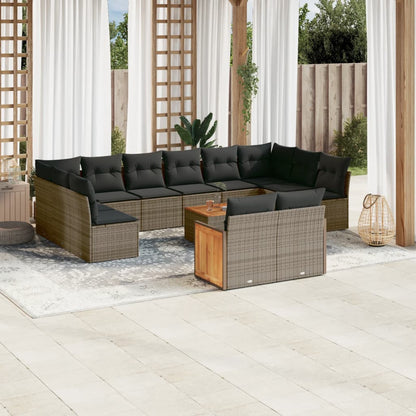 Set Divani da Giardino 13 pz con Cuscini Grigio in Polyrattan - homemem39