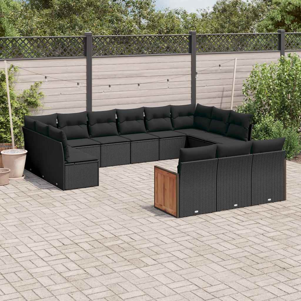 Set Divani da Giardino 13pz con Cuscini Nero in Polyrattan | homemem39