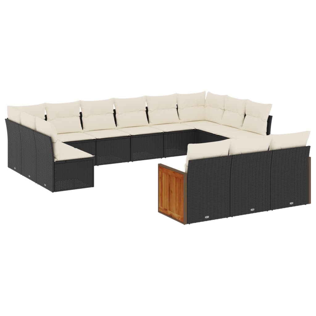 Set Divani da Giardino 13pz con Cuscini Nero in Polyrattan - homemem39