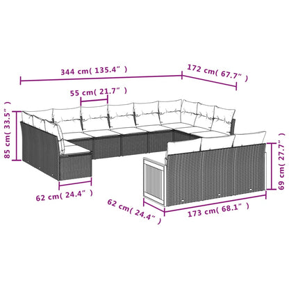 Set Divani da Giardino 13pz con Cuscini Nero in Polyrattan