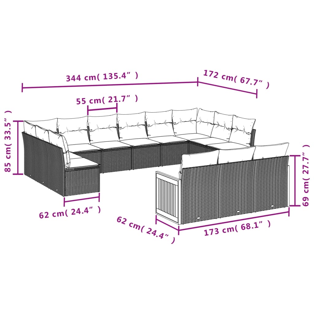 Set Divani da Giardino 13 pz con Cuscini Grigio in Polyrattan | homemem39
