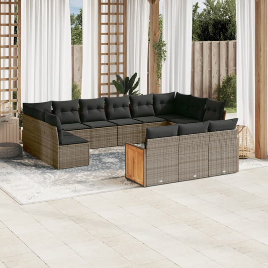 Set Divani da Giardino 13 pz con Cuscini Grigio in Polyrattan - homemem39