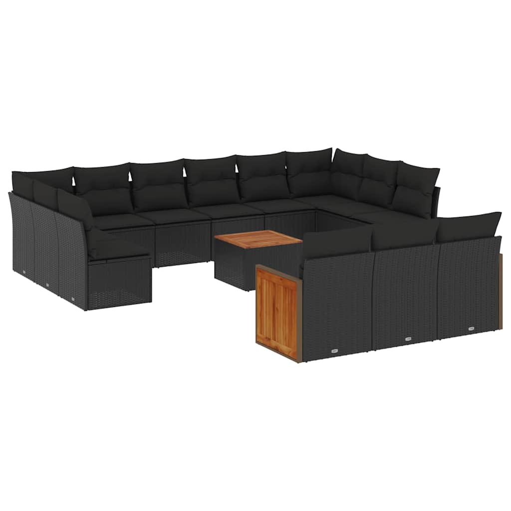 Set Divani da Giardino 14pz con Cuscini in Polyrattan Nero | homemem39