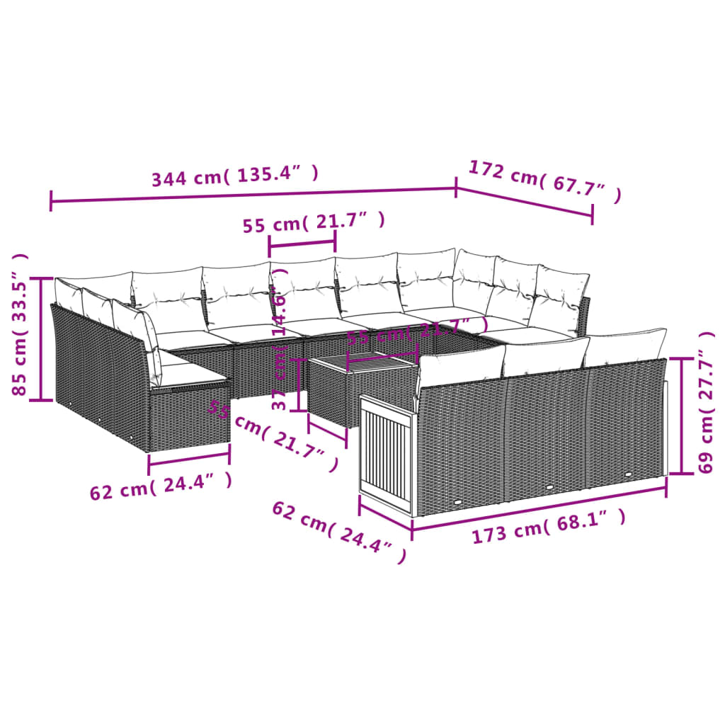Set Divani da Giardino 14pz con Cuscini in Polyrattan Nero | homemem39