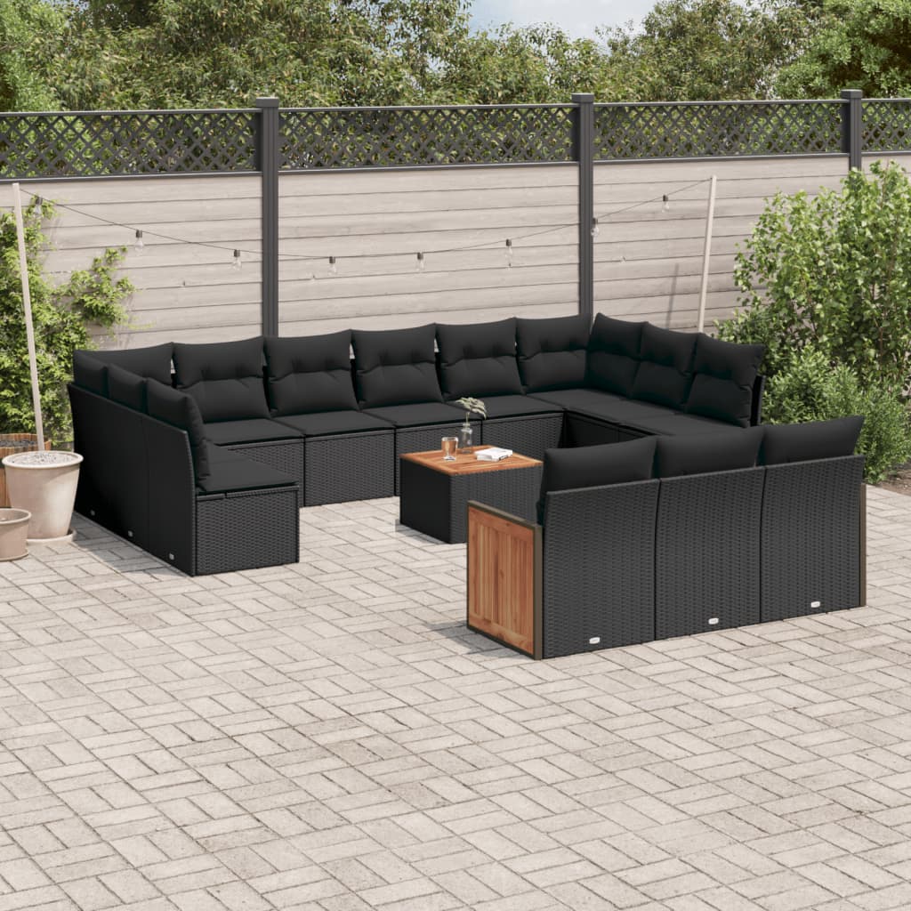 Set Divani da Giardino 14pz con Cuscini in Polyrattan Nero - homemem39