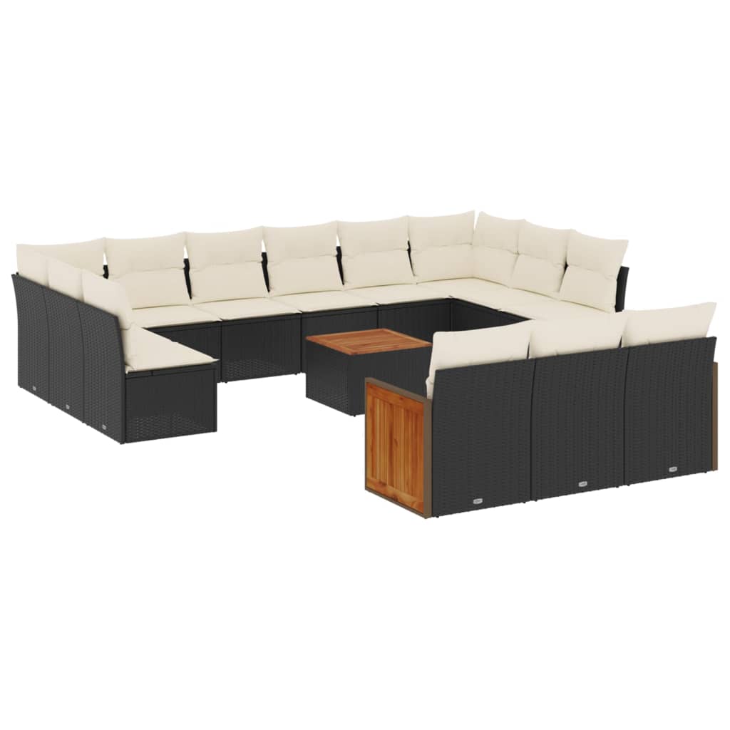 Set Divani da Giardino 14pz con Cuscini in Polyrattan Nero - homemem39