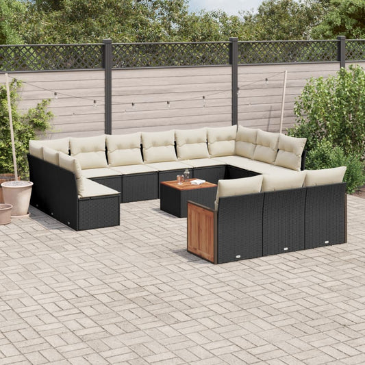 Set Divani da Giardino 14pz con Cuscini in Polyrattan Nero - homemem39