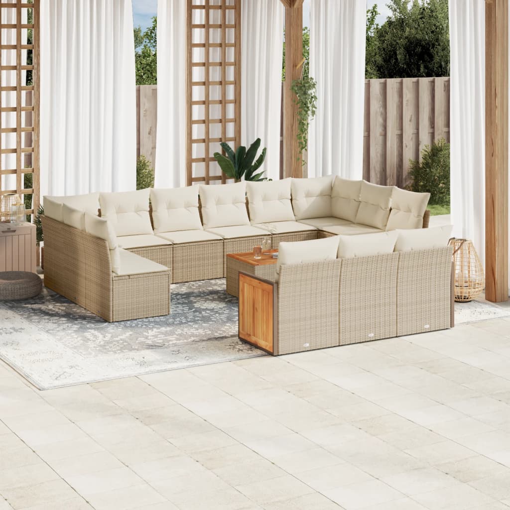 Set Divani da Giardino 14pz con Cuscini in Polyrattan Beige - homemem39