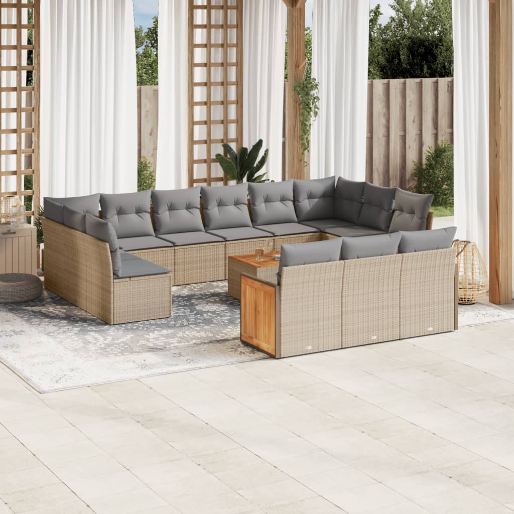 Set Divani da Giardino 14pz con Cuscini in Polyrattan Beige - homemem39