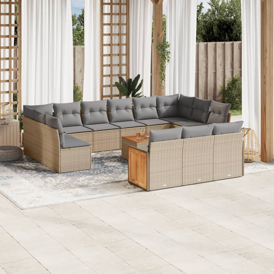 Set Divani da Giardino 14pz con Cuscini in Polyrattan Beige - homemem39