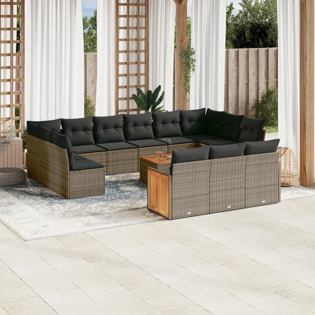 Set Divani da Giardino 14pz con Cuscini in Polyrattan Grigio | homemem39