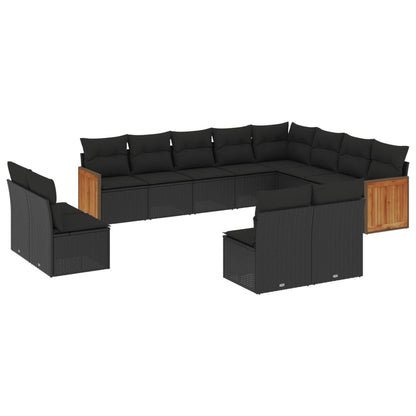 Set Divani da Giardino 12 pz con Cuscini Nero in Polyrattan - homemem39