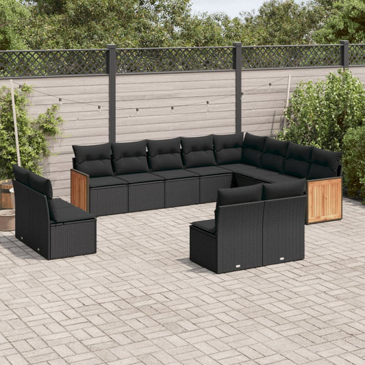 Set Divani da Giardino 12 pz con Cuscini Nero in Polyrattan - homemem39