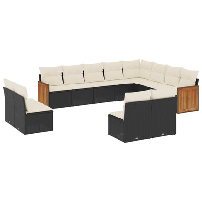 Set Divani da Giardino 12 pz con Cuscini Nero in Polyrattan | homemem39