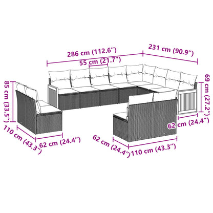 Set Divani da Giardino 12 pz con Cuscini Nero in Polyrattan | homemem39