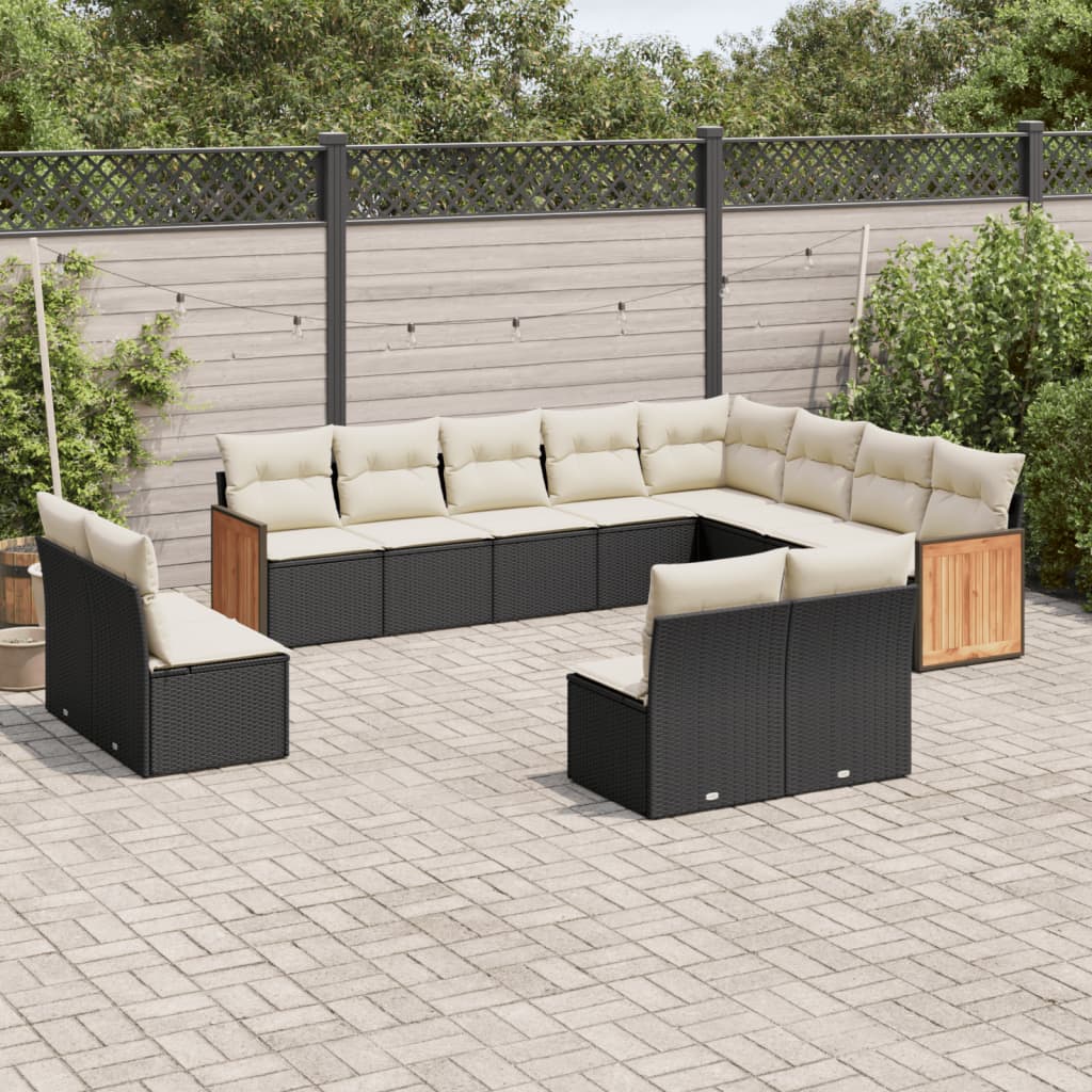 Set Divani da Giardino 12 pz con Cuscini Nero in Polyrattan - homemem39