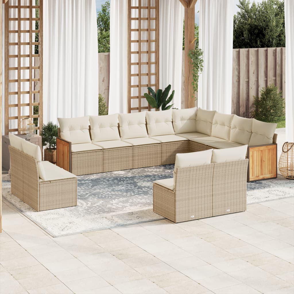 Set Divani da Giardino 12 pz con Cuscini Beige in Polyrattan - homemem39