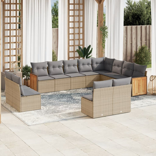 Set Divani da Giardino 12 pz con Cuscini Beige in Polyrattan - homemem39