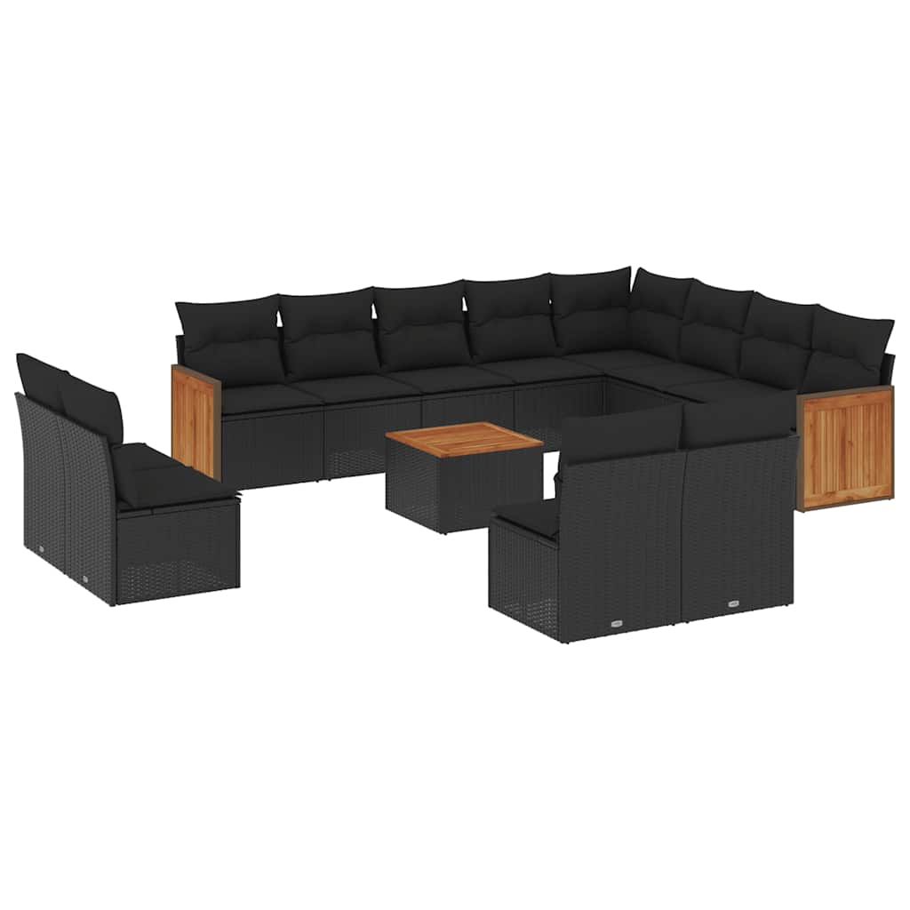 Set Divani da Giardino 13pz con Cuscini Nero in Polyrattan | homemem39