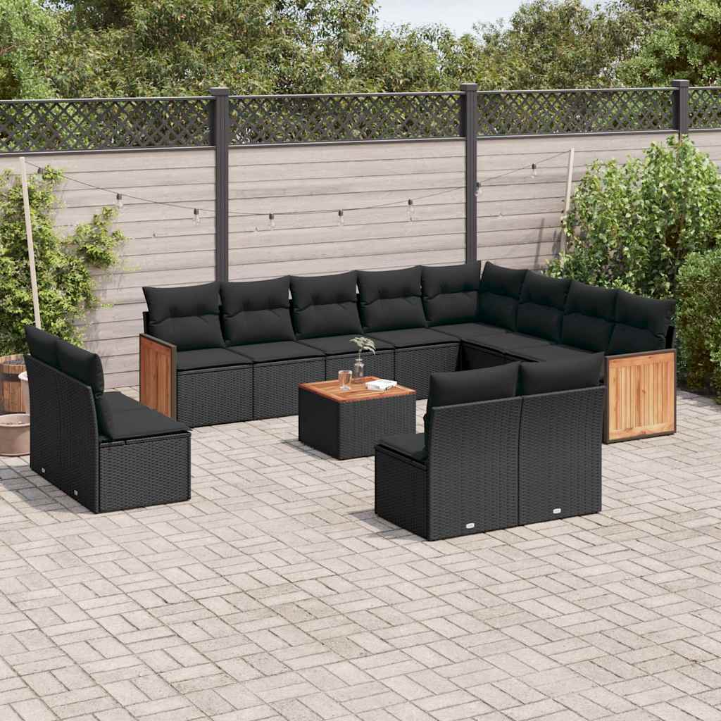 Set Divani da Giardino 13pz con Cuscini Nero in Polyrattan | homemem39