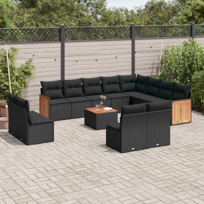 Set Divani da Giardino 13pz con Cuscini Nero in Polyrattan - homemem39