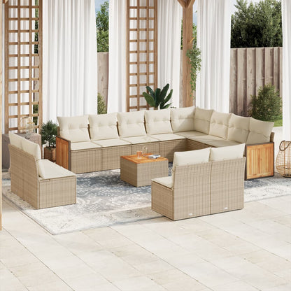 Set Divano da Giardino 13 pz con Cuscini Beige in Polyrattan - homemem39