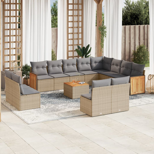 Set Divano da Giardino 13 pz con Cuscini Beige in Polyrattan - homemem39