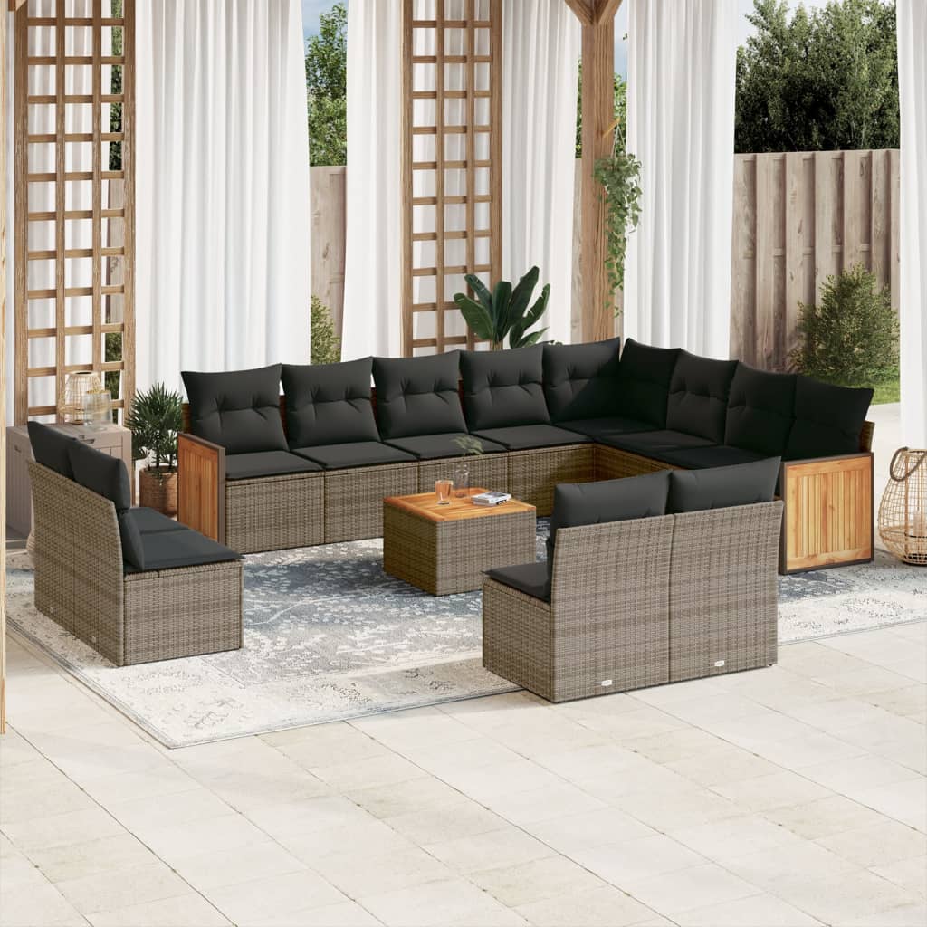 Set Divani da Giardino 13 pz con Cuscini Grigio in Polyrattan | homemem39