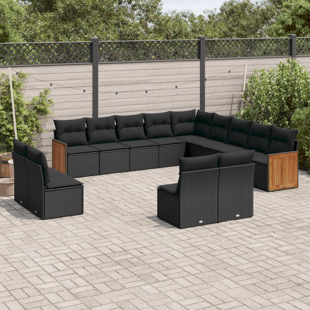 Set Divani da Giardino 13pz con Cuscini Nero in Polyrattan | homemem39