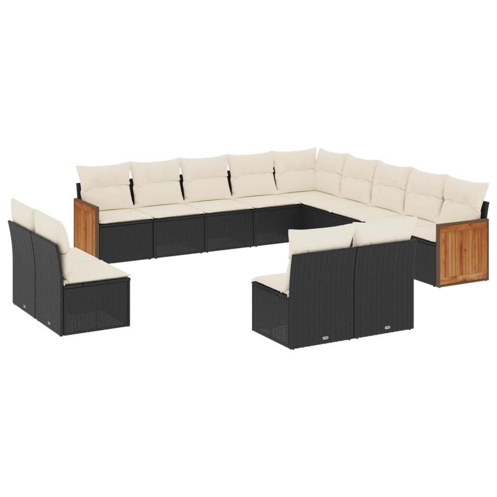 Set Divani da Giardino 13pz con Cuscini Nero in Polyrattan | homemem39