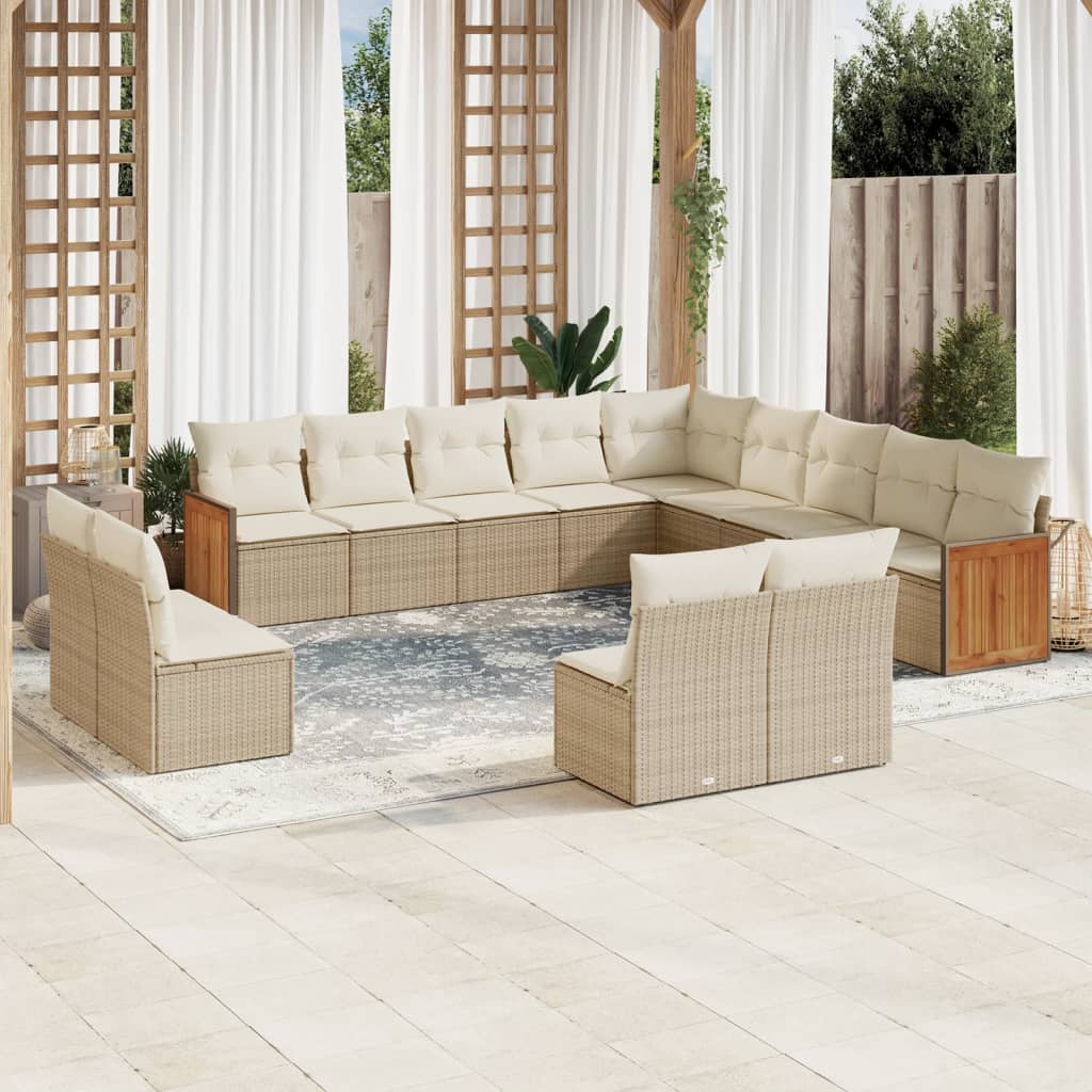 Set Divano da Giardino 13 pz con Cuscini Beige in Polyrattan - homemem39