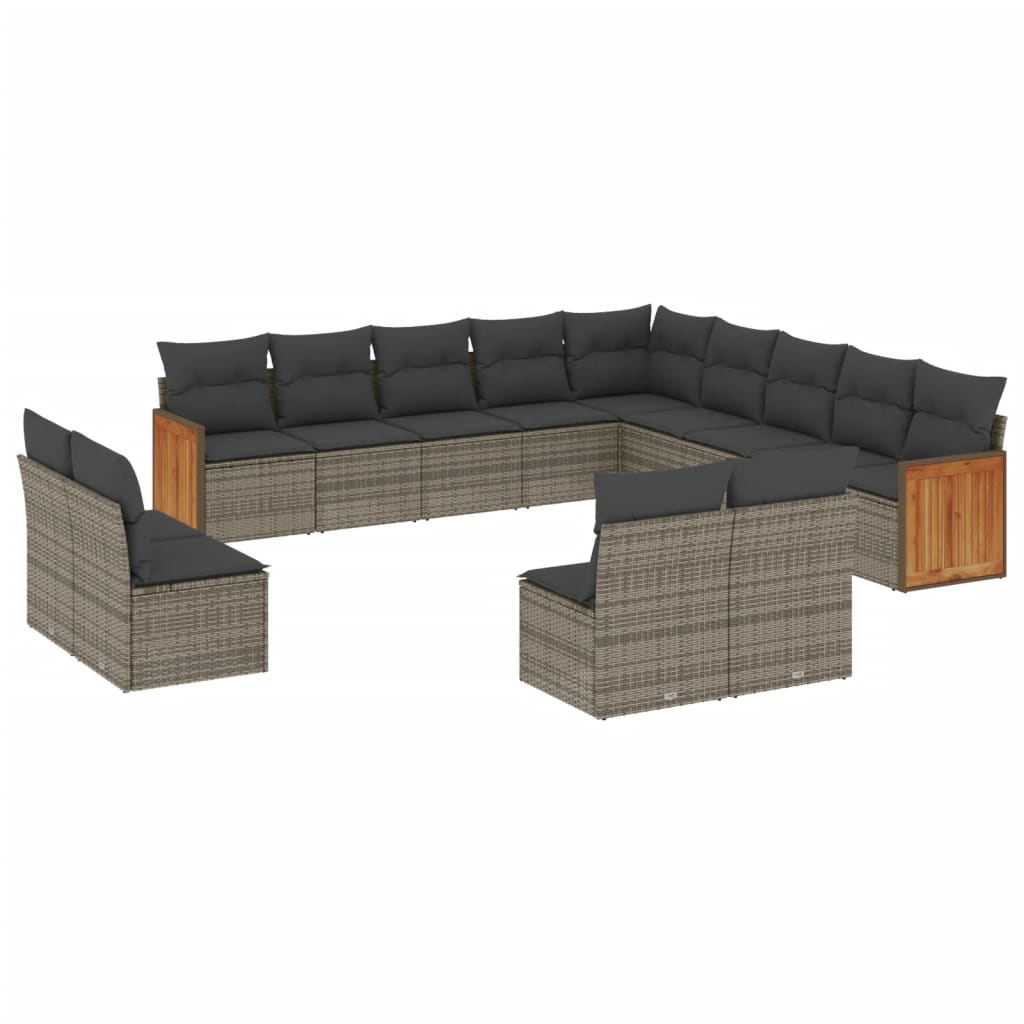 Set Divani da Giardino 13 pz con Cuscini Grigio in Polyrattan | homemem39